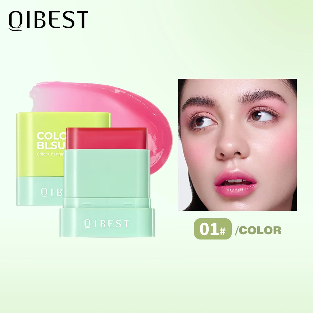 QIBEST 3 Colors Jelly Blush Stick Lip Balm Eyes 3-in-1 Multi-Use Matte Blush Moisturize Brighten Lipstick Watercolor Cosmetics Qme 01