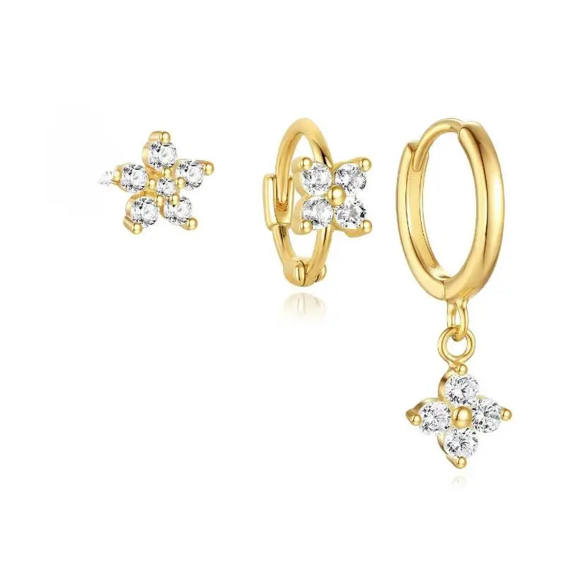 3PCS Fashion Cute Zircon Flower Ear Stud For Women Fashion 18K Gold Plated Star Ear Stud Earring Piercing Girl Set Jewelry Gift Qme A5