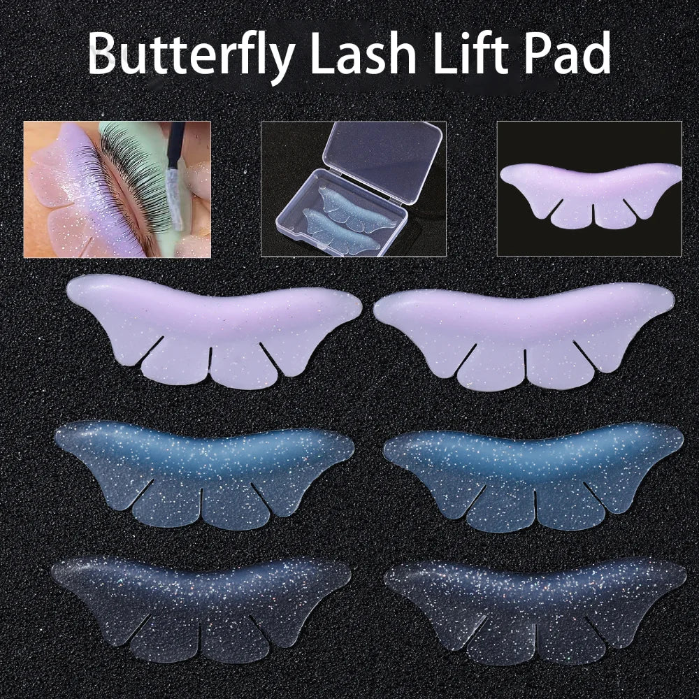 2 Pair Silicone Glitter Butterfly Lash Lift Shield Eyelash Perm Pads Lash Lifting 3D Eyelash Curler Accessories Tool Qme