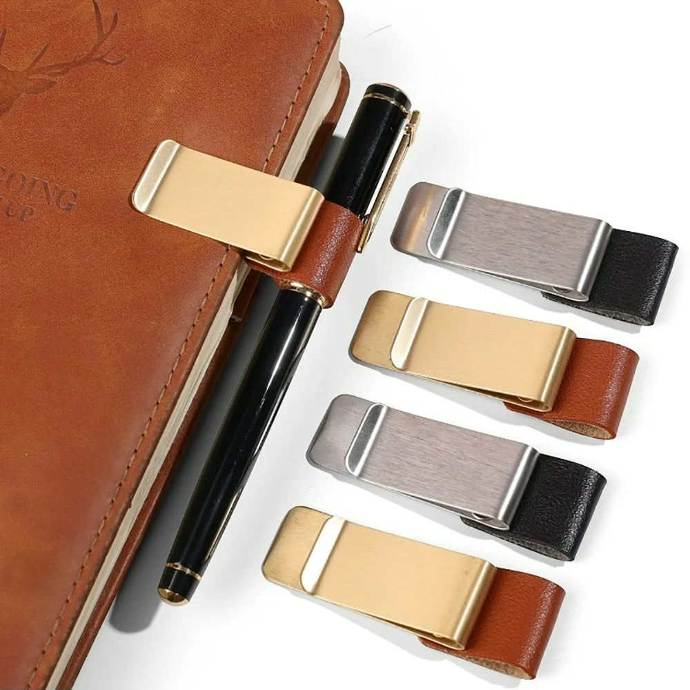 Retro Metal Leather Pen Clip Stainless Steel Pen Holder for Travelers Notebook Diary Portable Office School Paper Folder Access Qme