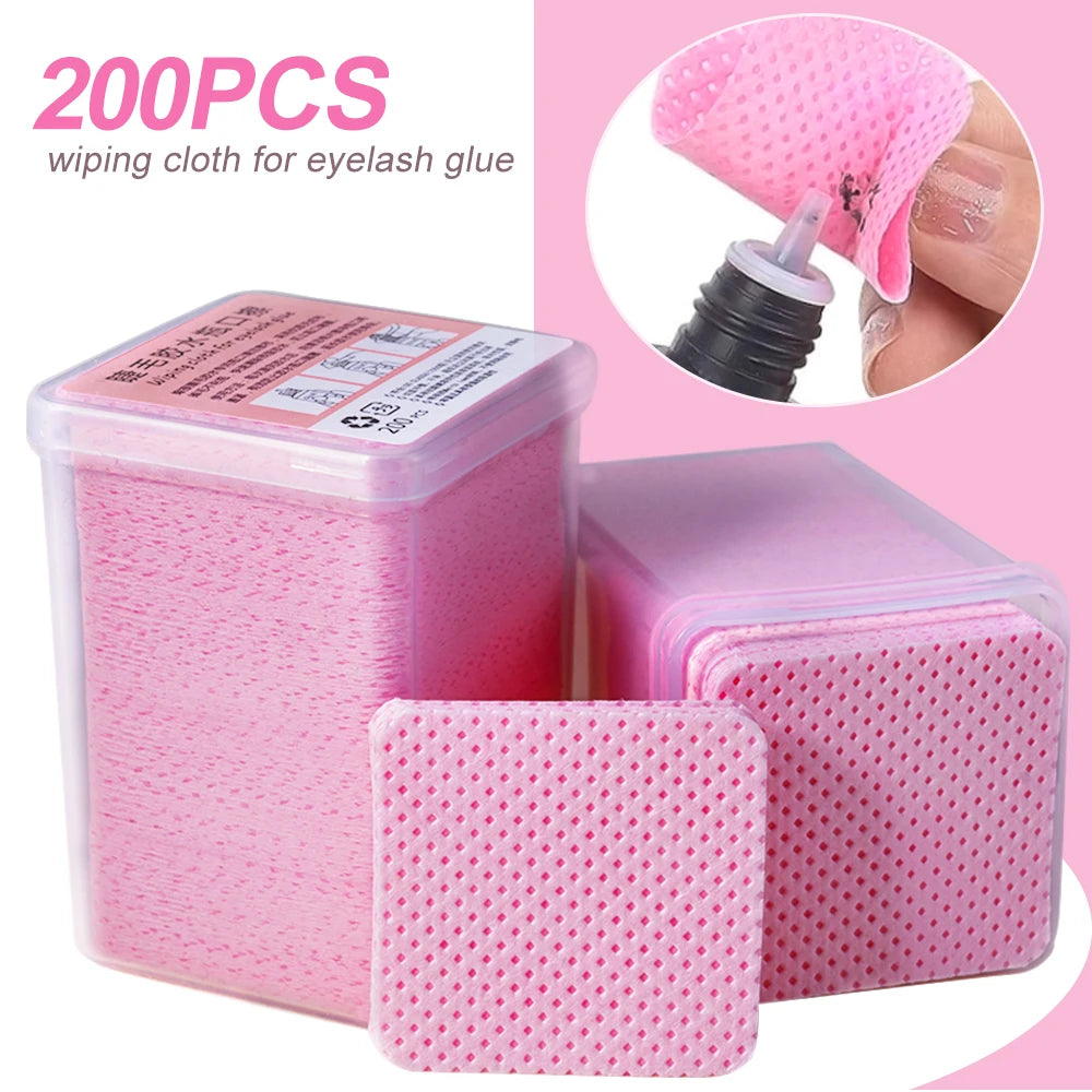 200Pcs Pink Lint-Free Nail Polish Remover Wipes UV Gel Glue Nail Polish Removal Cotton Pads for Makeup Manicure Cleaning Tools Qme