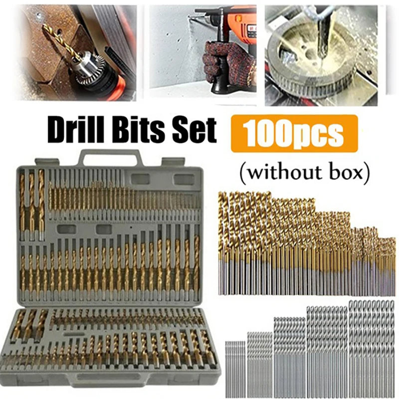 50/100pc/set Titanium Coated Drill Bit High Speed Steel Hole Opener Woodworking Metal Plastic Tools Electric Drill Qme