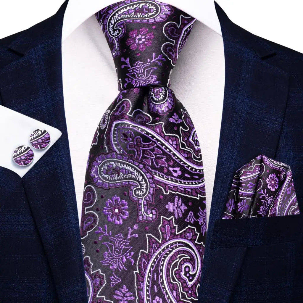 Hi-tie Men Fashion Paisley Sage Green Necktie Handkerchief Cufflinks