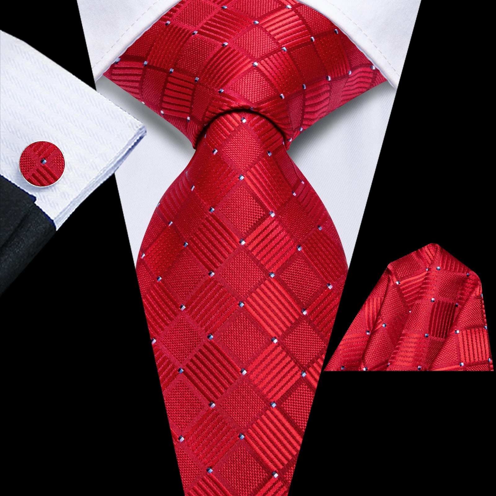 Hi-tie Black Red Heart Plaids Mens Fashion Necktie Handkerchief Qme HT-N-0211