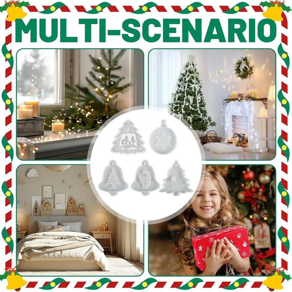 Christmas Resin Molds Ornaments Pendant Reusable Charm Plaster Wax Qme
