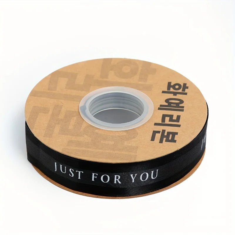 1pc, "just For You" English Snow Yarn Ribbon Gift Snow Yarn Colorful Silk Baking Cake Packaging With Webbing Florist Material Qme Black L