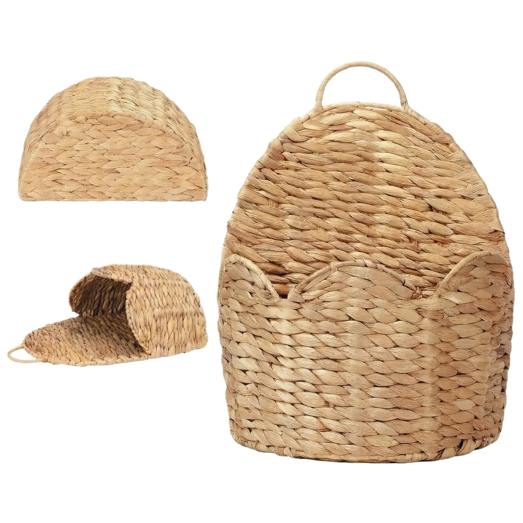 Grass Woven Storage Basket Home Wall-mounted Multipropose Storage Basket Living Room Entryway Wall Flower Decor Container Qme