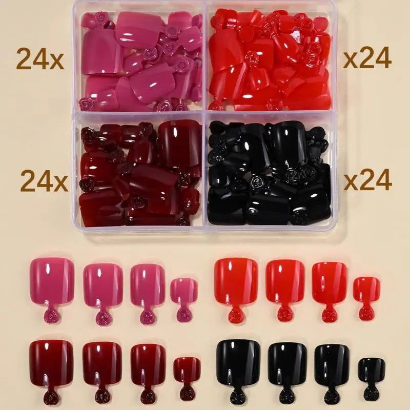 4 Grid Short Square False Toenail Tips Full Cover Artificial Fake Qme 6