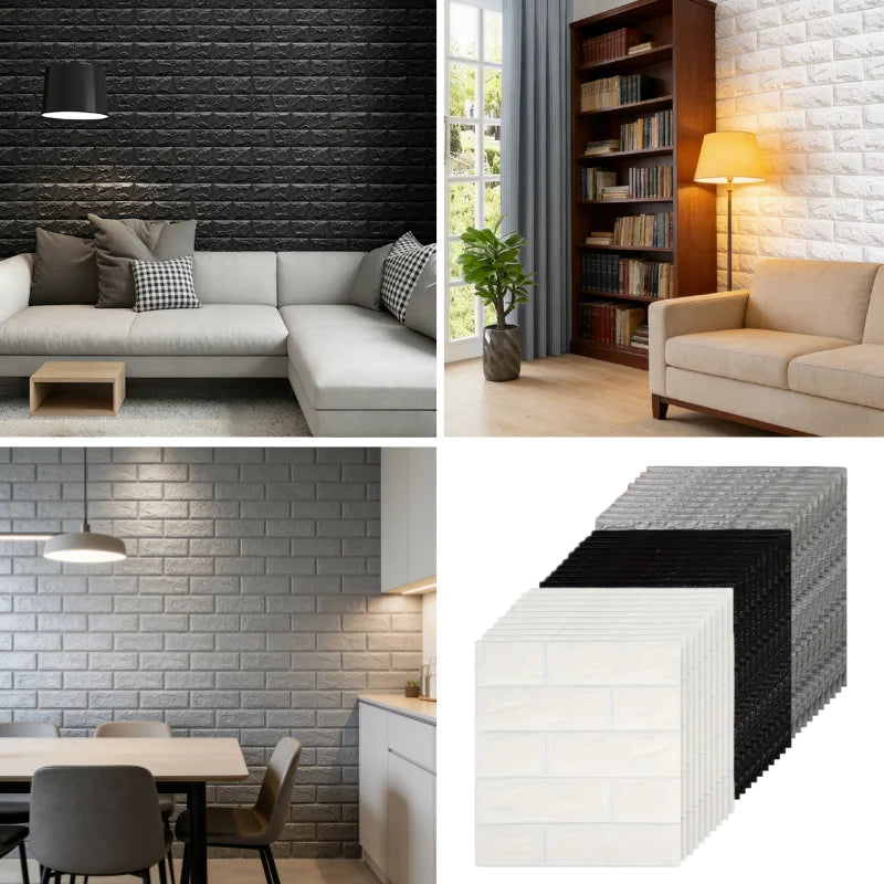 White Black 3D Foam Wallpaper 40Pcs 38.5cmx35cm Self Adhesive Stain Resistant Wall Sticker Bedroom Indoor Wall Decor Qme