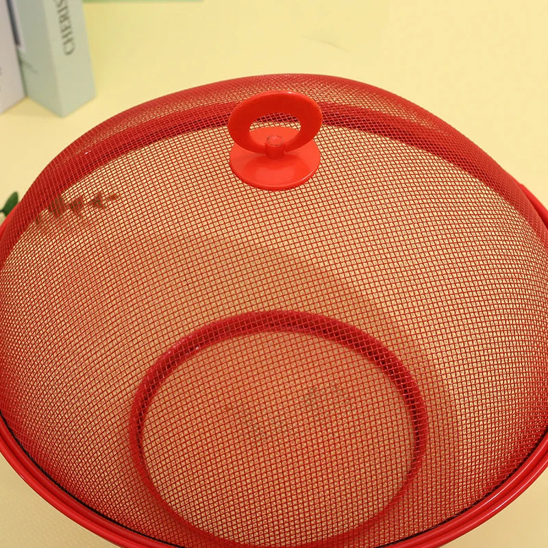 Portable Metal Storage Basket Lid Mesh Prevent Flies Fruit Kitchen Qme