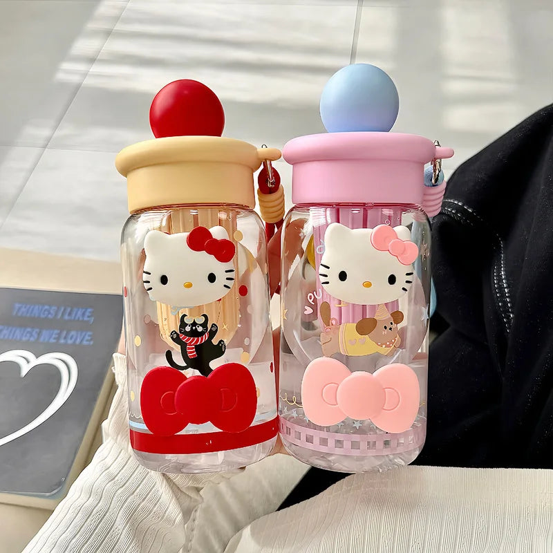 New Hello Kitty Plastic Straw Cup Stylish and Large-Capacity for Girls Portable Summer Tea-Water Separator Cup for Students Qme