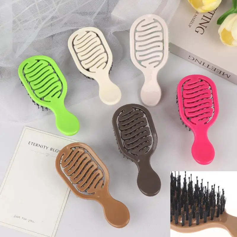 Mini Boar Bristle Hairbrush Women Scalp Massage Detangling Comb Wet Qme