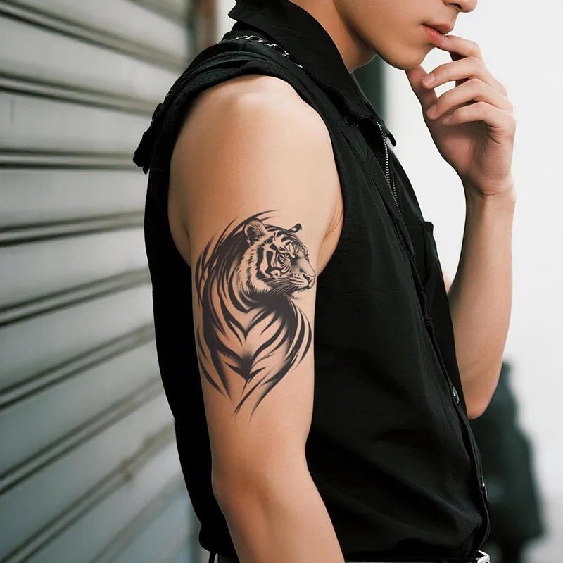 Tattoo Sticker Temporary Tattoo Waterproof Long Lasting Herbal Juice Large Tiger Pattern for Men Women Arm Body Art Qme