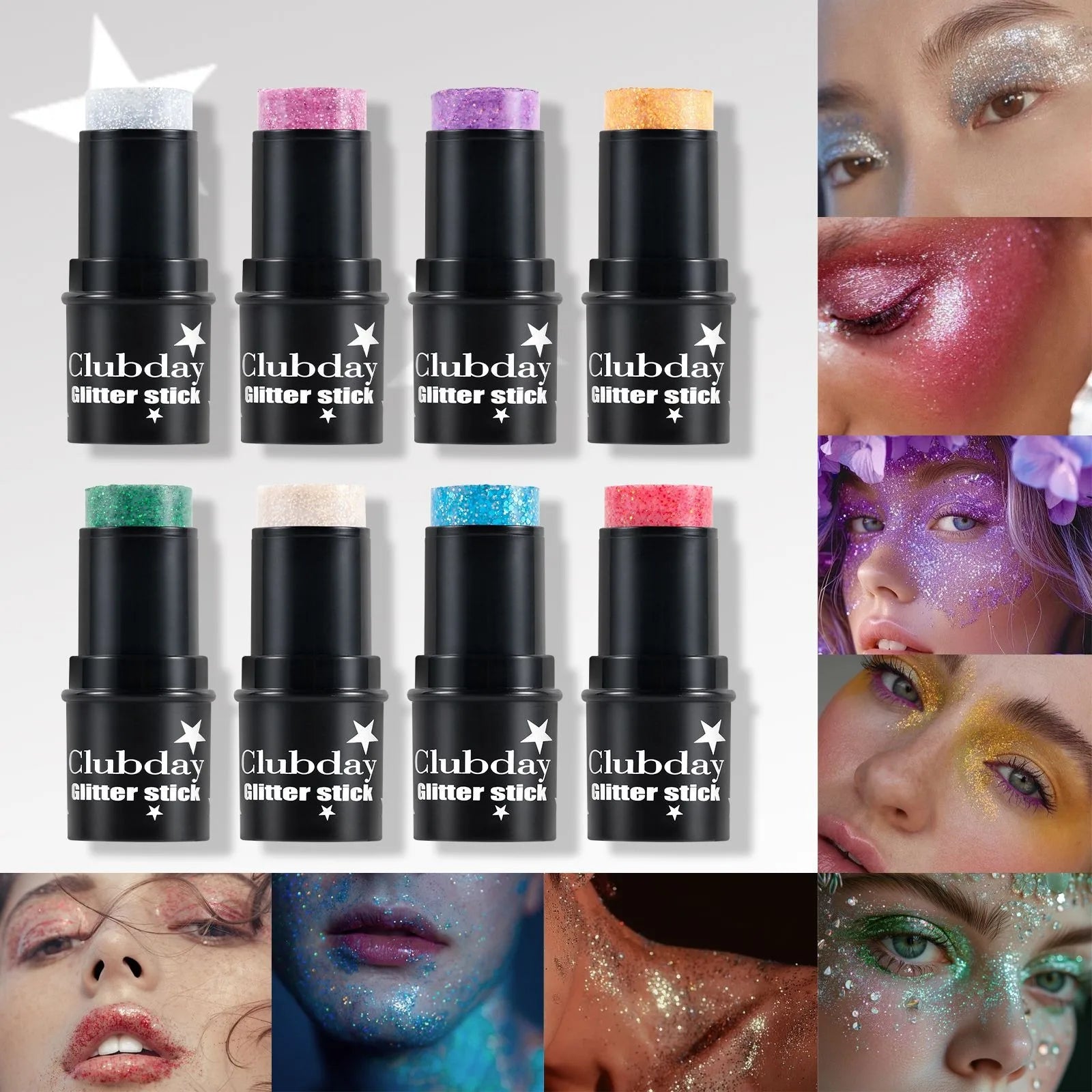 Purple Glitter Sequin Stick Multifunctional Face Lip Hair Body Sequins Eyeshadow Gel Music Festival Stage Makeup Decoration Tool Qme
