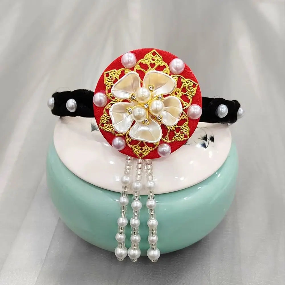 Fashion Flower Korean Headband Pearl Tassels Hanbok Hairband Qme