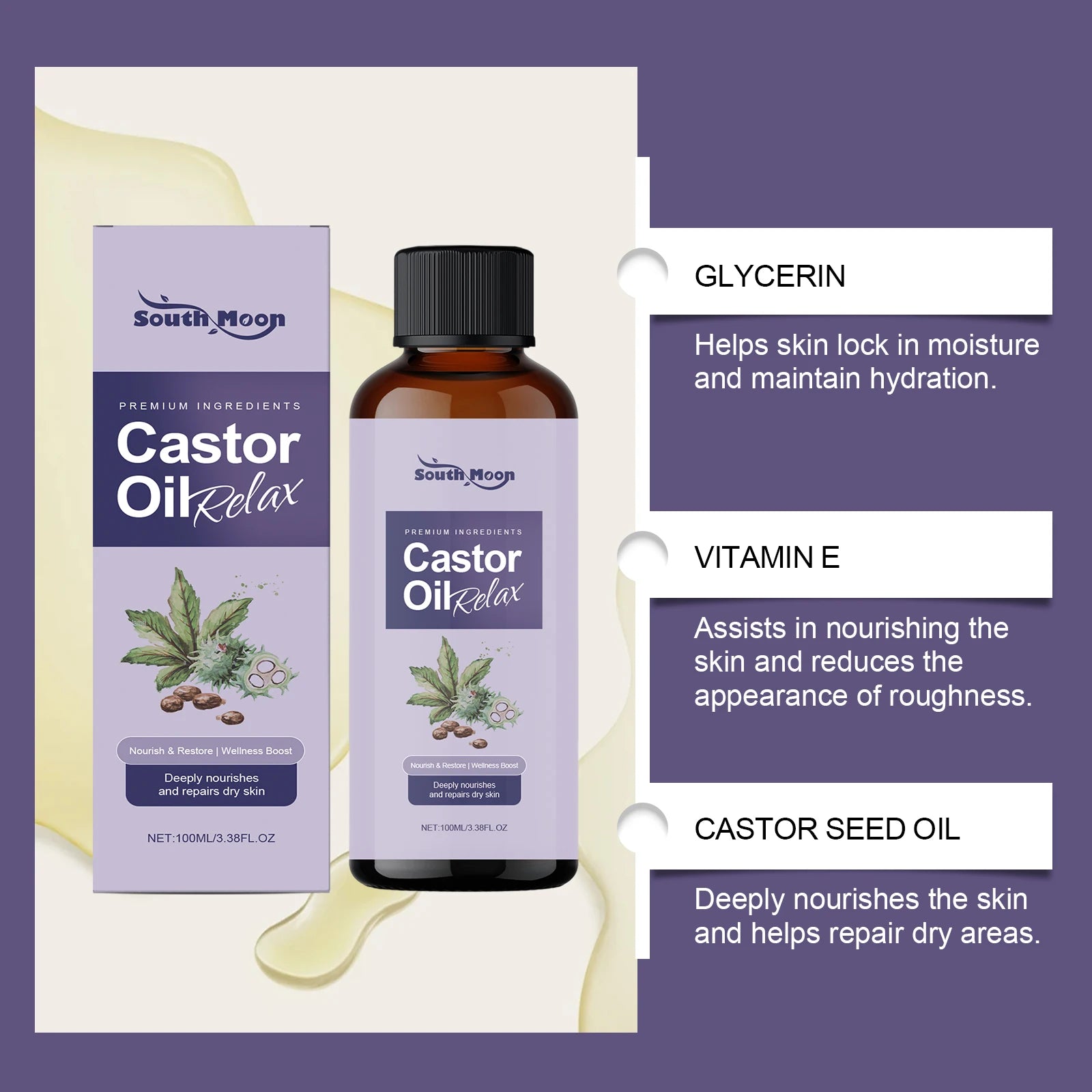 Castor Body Oil Deep Nourishing Firming Soften Smoothing Skin Relaxing Sleep Aromatherapy Essential Oil Body Massage Oil Qme