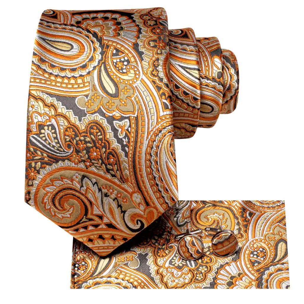 Hi-tie Designer Tie Men Orange Grey Paisley 2023 Fashion Silk Wedding Qme