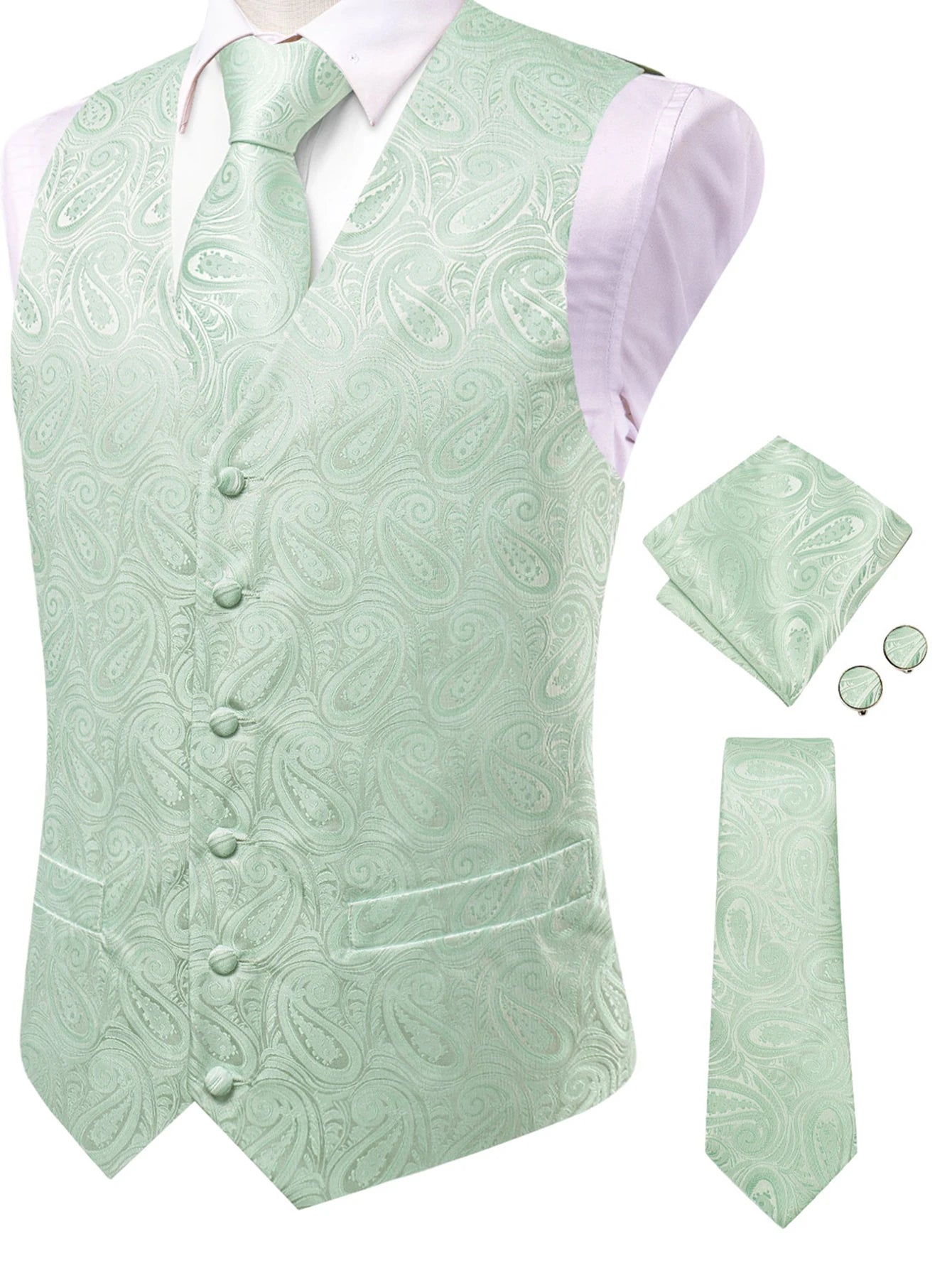 Stylish Color Paisley Waistcoat Set for Men – Single Breasted Vest with Matching Tie Perfect Weddings and Galas Qme HT-MJ-0081 M