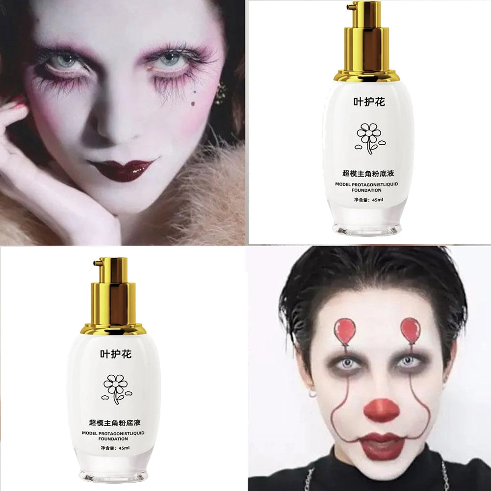 Pure White Liquid Foundation Goth Cream Concealer Cosplay Clown Qme