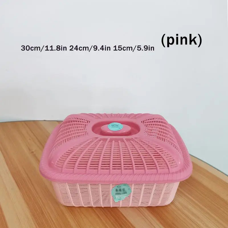 Plastic Storage Basket Lid Multifunctional Draining Storing Utensils Qme Pink