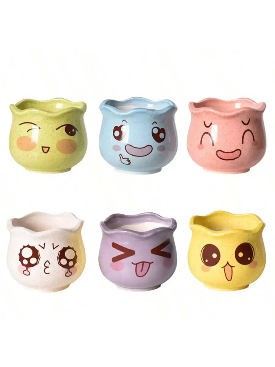 Cartoon Cute Ceramic Flower Pots Succulent Plant Pot Drainage Hole Qme