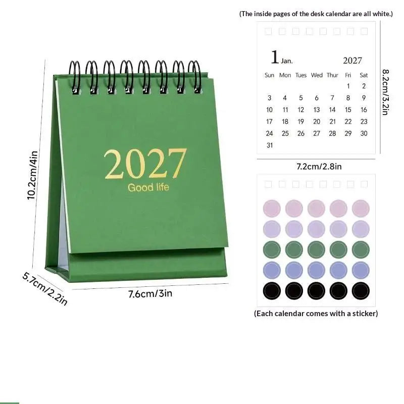 Mini 2027 Desktop Calendar Exquisite Spiral Bound Gold Foil Small Qme A3