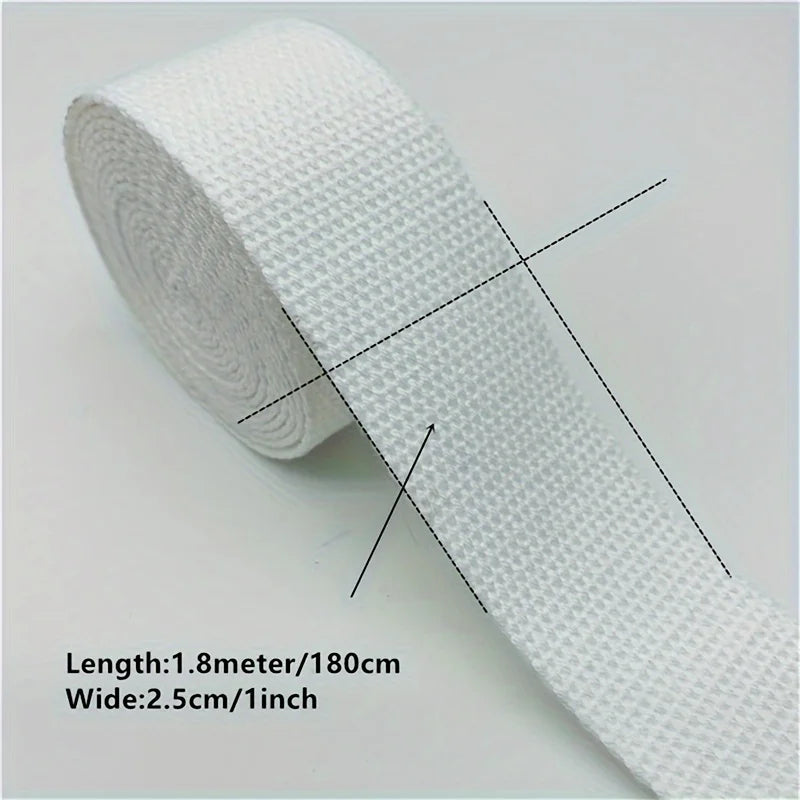 Wide Cotton Canvas Webbing Strap - Vibrant Multi-Color Durable Ribbon for DIY Crafts, Dog Harnesses, Belt Bags, Wallet Making Qme White