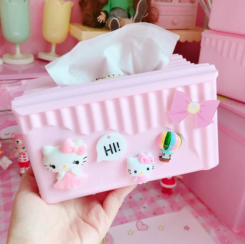 Hello Kitty Pink Creative and Cute Tissue Box Bathroom and Household Tissue Holder, Living Room Plastic Napkin Holder Qme 10