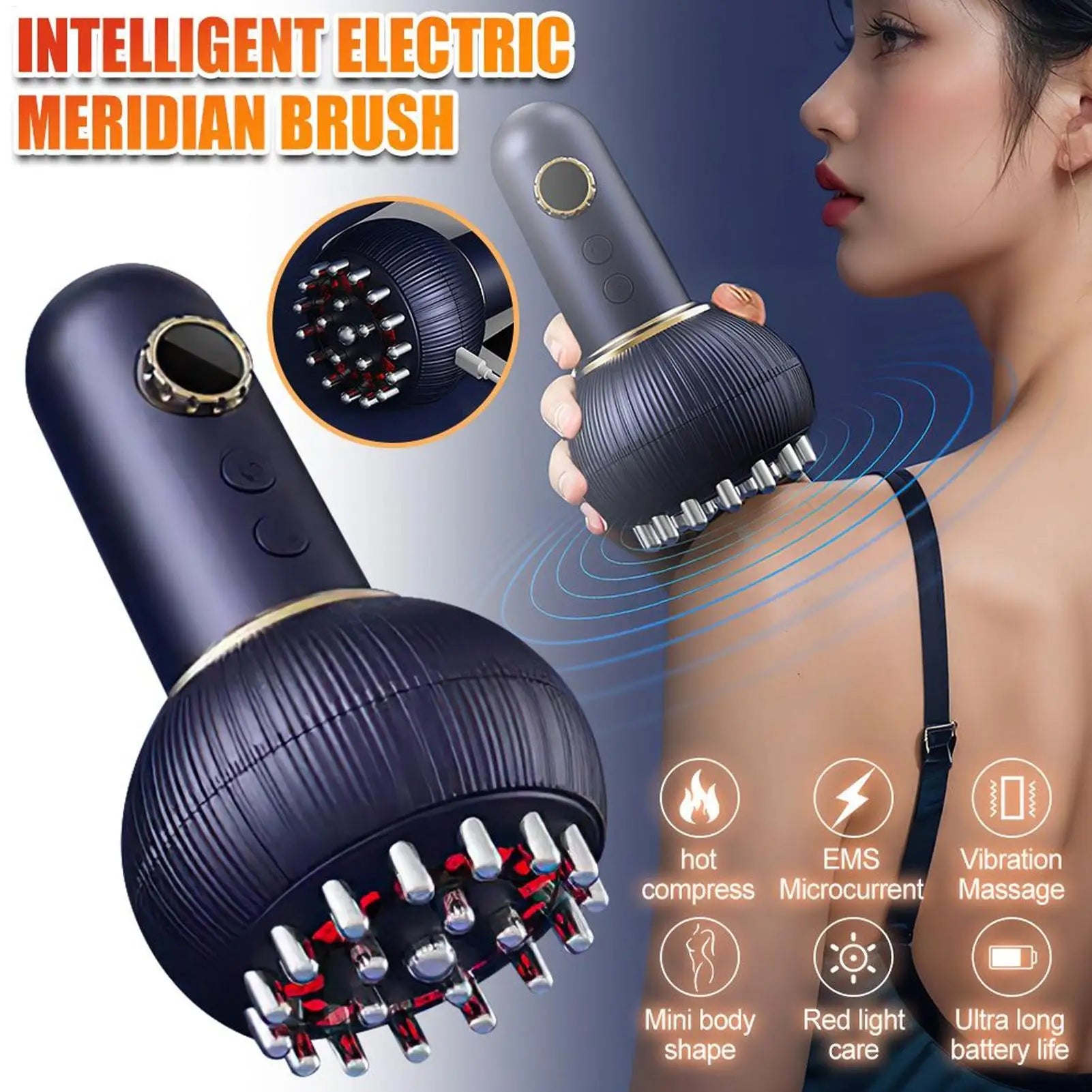 Meridian Massage Brush USB Rechargeable Body Massager Gua Sha Leg Qme
