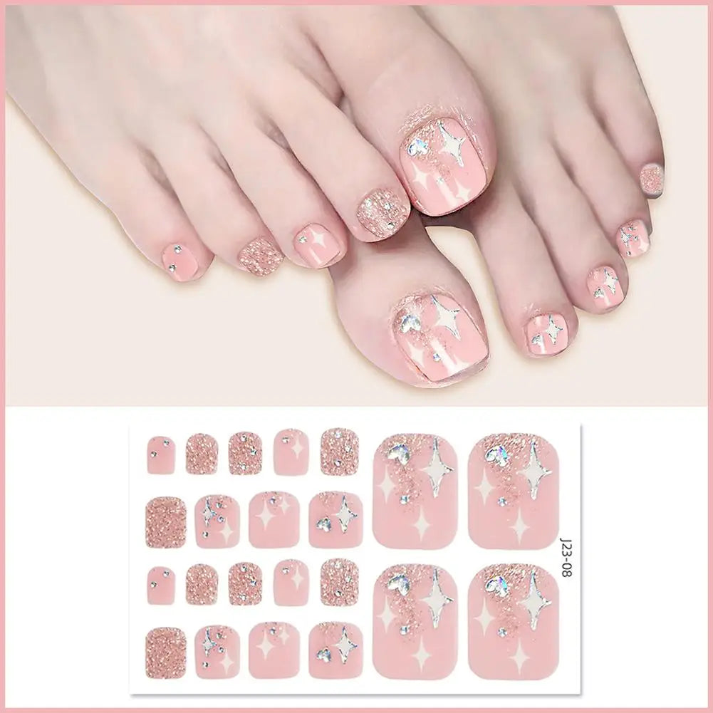 22 Counts Glitter Toe Nail Stickers Removable Flash Wraps Self Qme 07