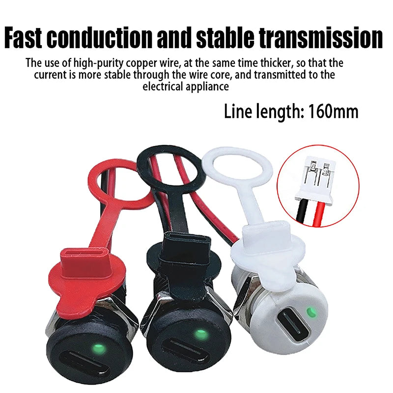 USB-C 2Pin Current Charging Socket PH2 0 Nut Snap Lock Plate USB Qme