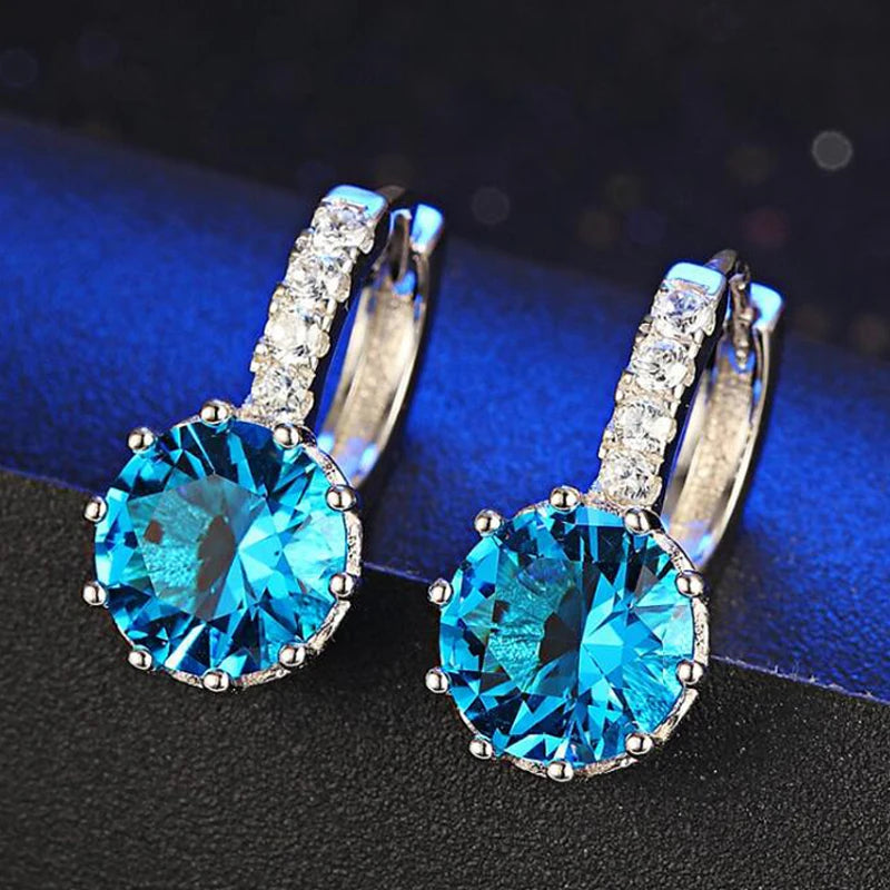 Big Sale 925 Sterling Silver Color Loop Hoop Earrings Candy Cubic Zircon Charms Women Jewelry Wedding Accessory Brincos Qme