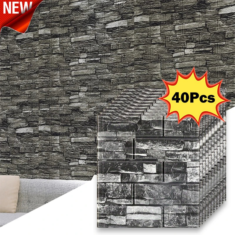 40Pcs 38.5X35cm Imitation Brick Wallpaper Self-adhesive Waterproof Moisture-proof Living Room Bedroom Wall Decoration Qme retro black 40Pcs 38.5X35cm