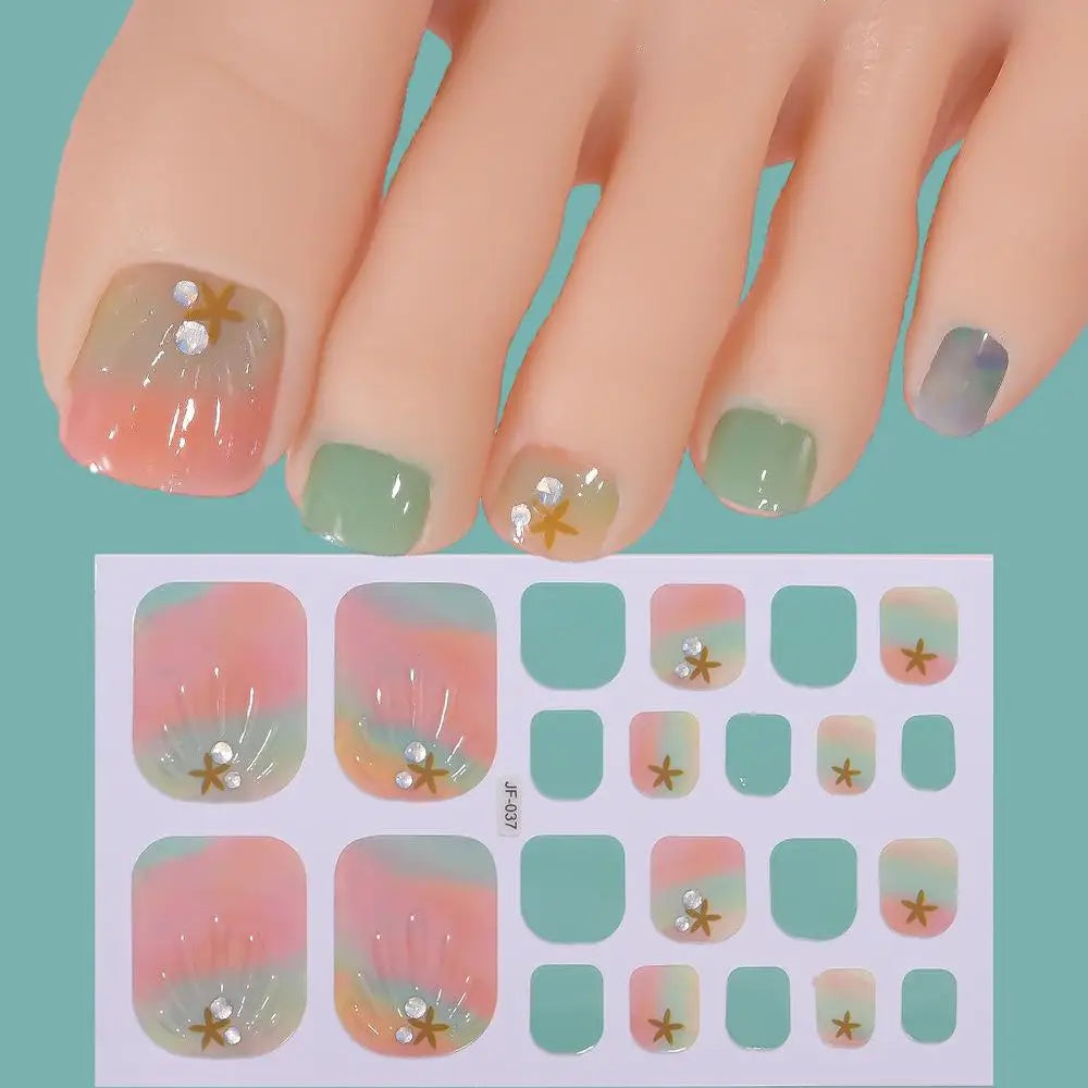 22tips Sheet Glitter Toenail Stickers Glittering Full Wraps Summer Qme G