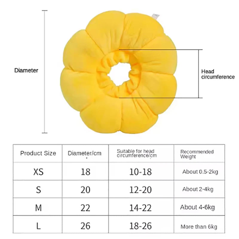 Sunflower Pet Collar Adjustable Anti Bite Surgery Anti Licking Wound Protection Collar Soft Plush Elizabeth Collar Qme Yellow L