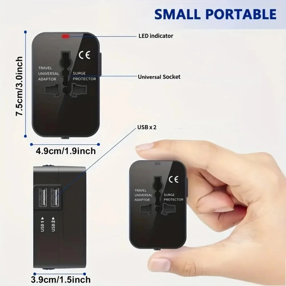 2 USB Charging Universal Travel Adapter International Plug Adapter World Travel AC Power Converter Socket AU EU UK US European Qme
