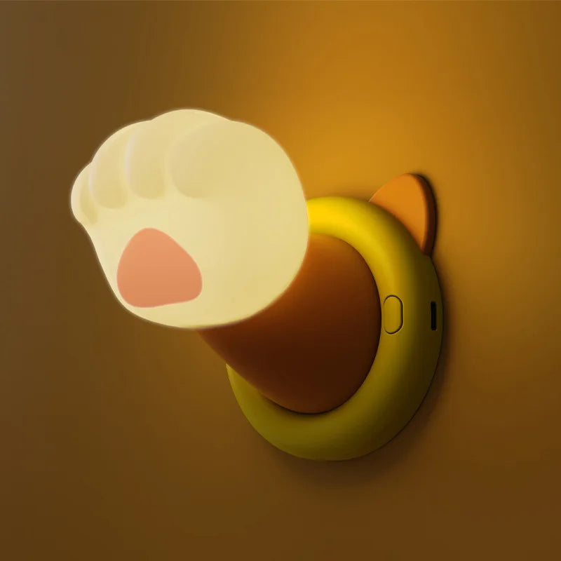 Cute Cat Paw Night Light Soft Glowing Bedroom Lamp Sleep Creative Qme