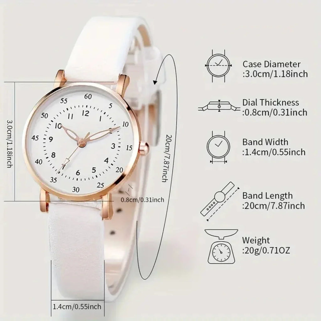 6PCS/Set Women's Quartz Watch Fashion Arabic Dial Leather Band Quartz Watch Jewelry Set（Without Box） Qme