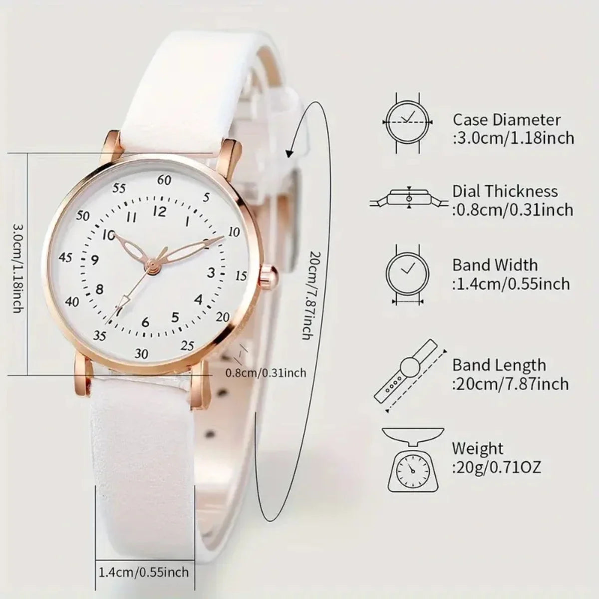 6PCS/Set Women's Quartz Watch Fashion Arabic Dial Leather Band Quartz Watch Jewelry Set（Without Box） Qme