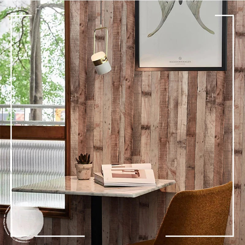 Retro Faux Wood Grain Peel Stick Wallpaper Self-adhesive Plank Roll Qme