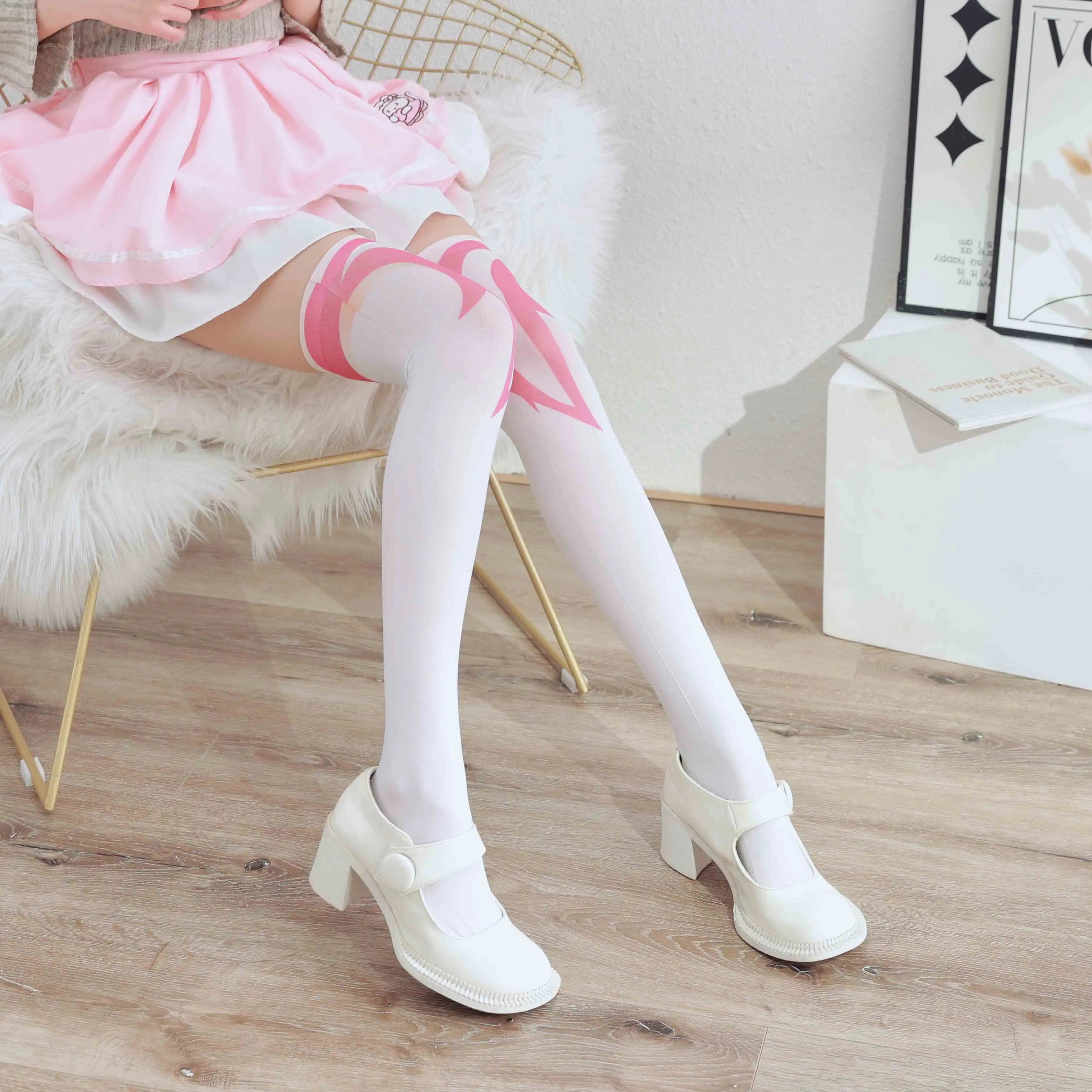 Sexy White Stockings Creative Red Cute Girl Velvet Fashion Woman Over Qme