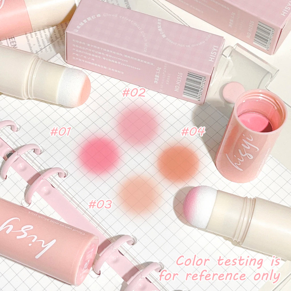 Velvet Mist Blush Stick - Vibrant and youthful, Korean style, natural long-lasting brightening, for both lips and cheeks Qme