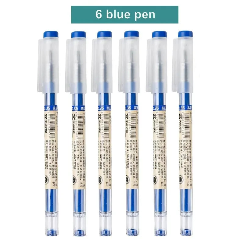 3-12pcs/set Fine Point Pen 0.35mm Black Blue Red Ink Gel Pen Ballpoint Pen School Office Student Writing Stationery Supply Qme 6 blue