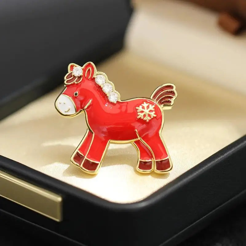 Cute Cartoon Red Pony Brooch Women Zodiac Horse Pins Sweater Coat Qme Default Title