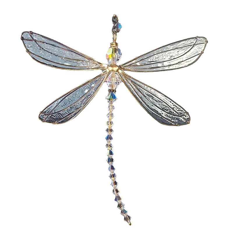 Metal Wing Dragonfly Crystal Suncatcher Garden Wind Chimes Butterfly Qme