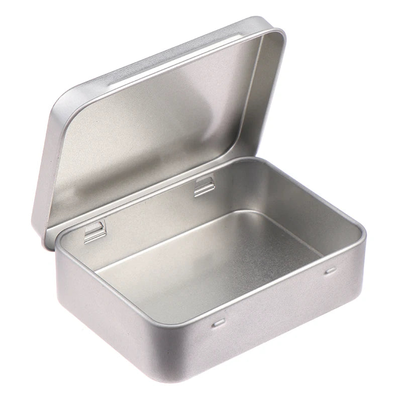 Empty Hinged Lid Small Storage Box Frosted Household Iron Metal Tin Qme Silver