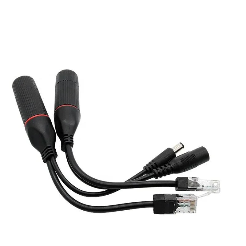 2pcs Gigabit PoE Splitter Cable 48V Input Multi-Voltage Output 5V/12V/24V DC 5.5x2.1mm Jack IP65 Waterproof for IP Camera Qme