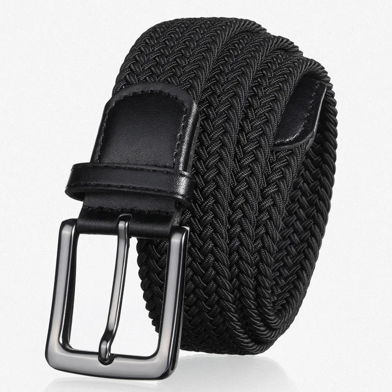 Men's Premium Golf Business Belt Stretch Woven Design Adjustable Pin Qme black 95cm