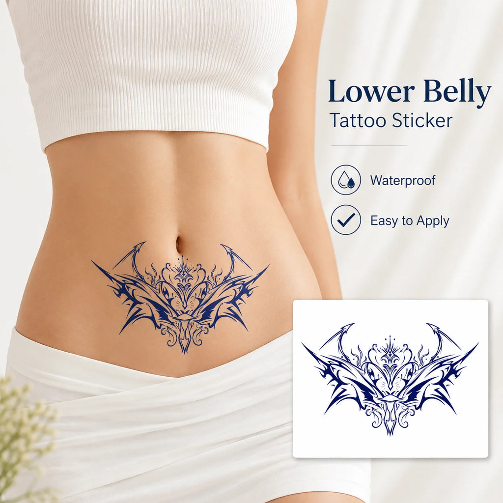 Disposable Tattoo Sticker, Temporary Tattoo for Lower Belly, Waterproof Easy Apply Body Art for Women, Elegant Blue Tribal Desig Qme