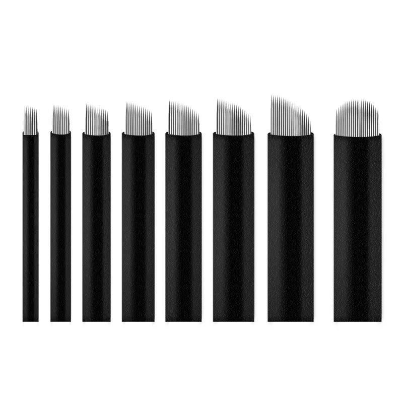 50PCS Black Microblading Needles PMU Tattoo Needles Permanent Makeup Blade 9Pin 12 14 16 U18 Manual Eyebrow Pen Blades Qme